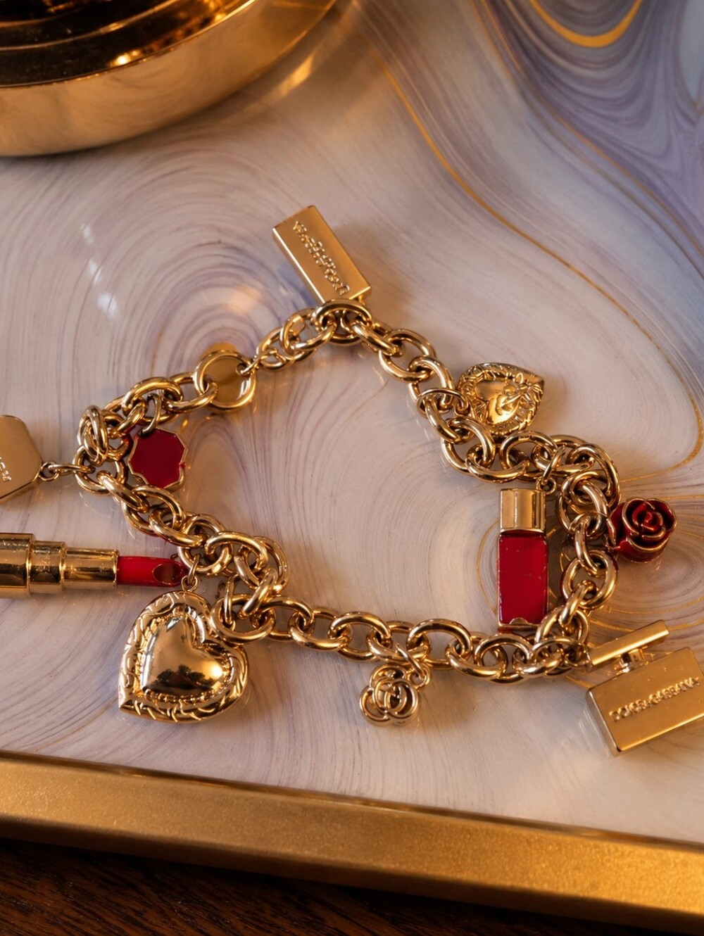 Gold-Tone Red Lipstick Charm Bracelet Dolce And Gabbana